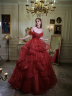 Fairy Off-Shoulder A-Line Red Evening Dress, Sparkling Dress Ball Gown Wedding Dress Y7676 by simplepromdress