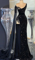 Gorgeous Black Sequins Evening Dress Beaded Tassel Slit Long Prom Dress Y7650 by simplepromdress