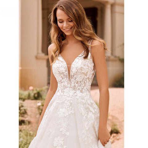 RODDRSYA Boho Elegante Brautkleider Für Frauen 2023 V-ausschnitt Spitze Appliques Brautkleider Backless Mit Knopf Vestidos De Novia 