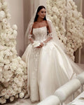 Arabic Lace Saudi Ball Gown Wedding Dress For Bride Strapless Pearls Satin Wedding Dresses Ruffle Dubai R Bridal Gowns Plus Size (ZD17412)
