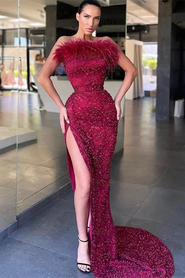 Strapless Sleeveless Mermaid Long Prom Dress with Beads and Split by BIZTUNNEL