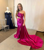 Shannon | Charming Mermaid One Shoulder Satin Prom Dresses with Slit by KissProm