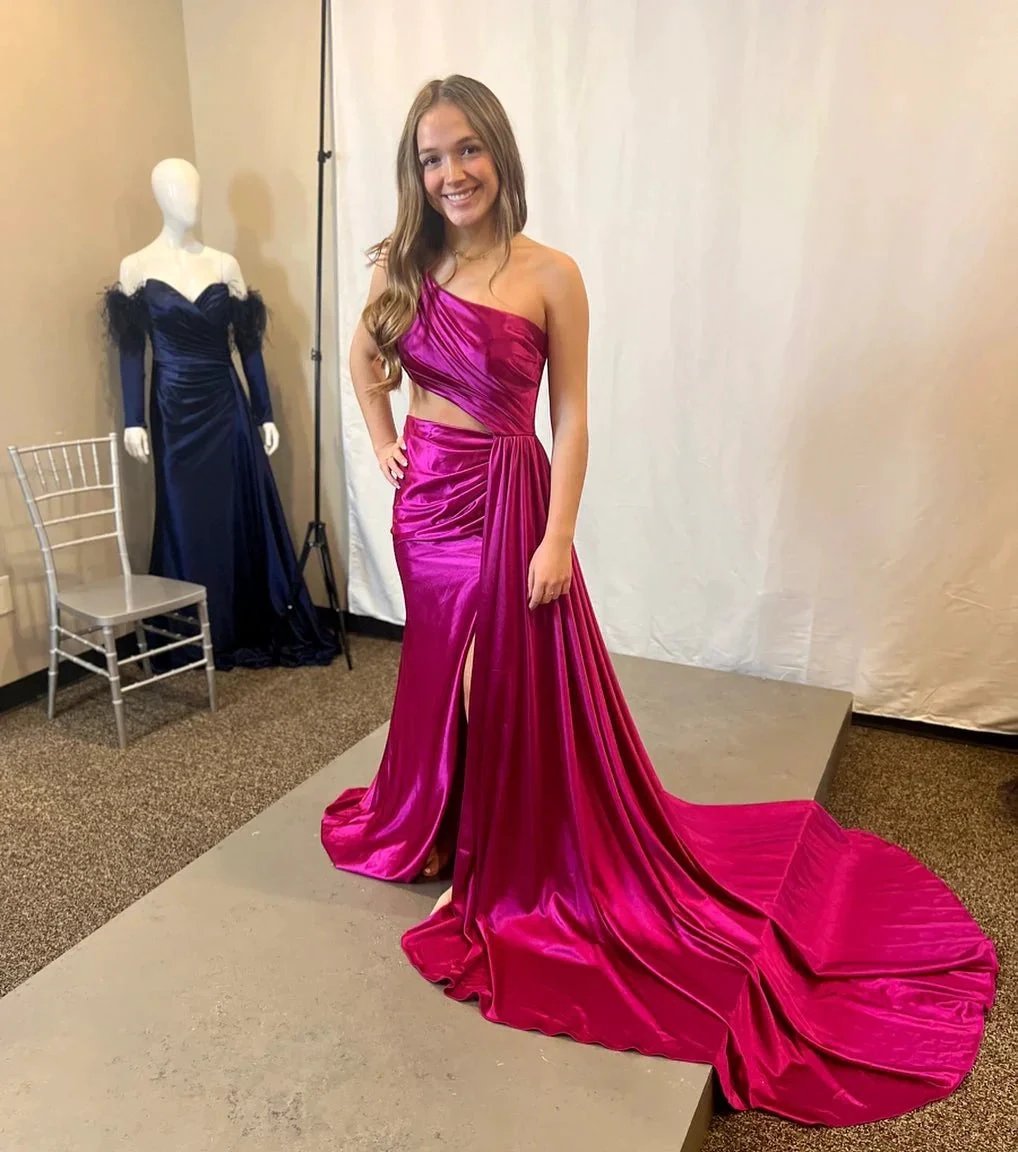 Shannon | Charming Mermaid One Shoulder Satin Prom Dresses with Slit by KissProm
