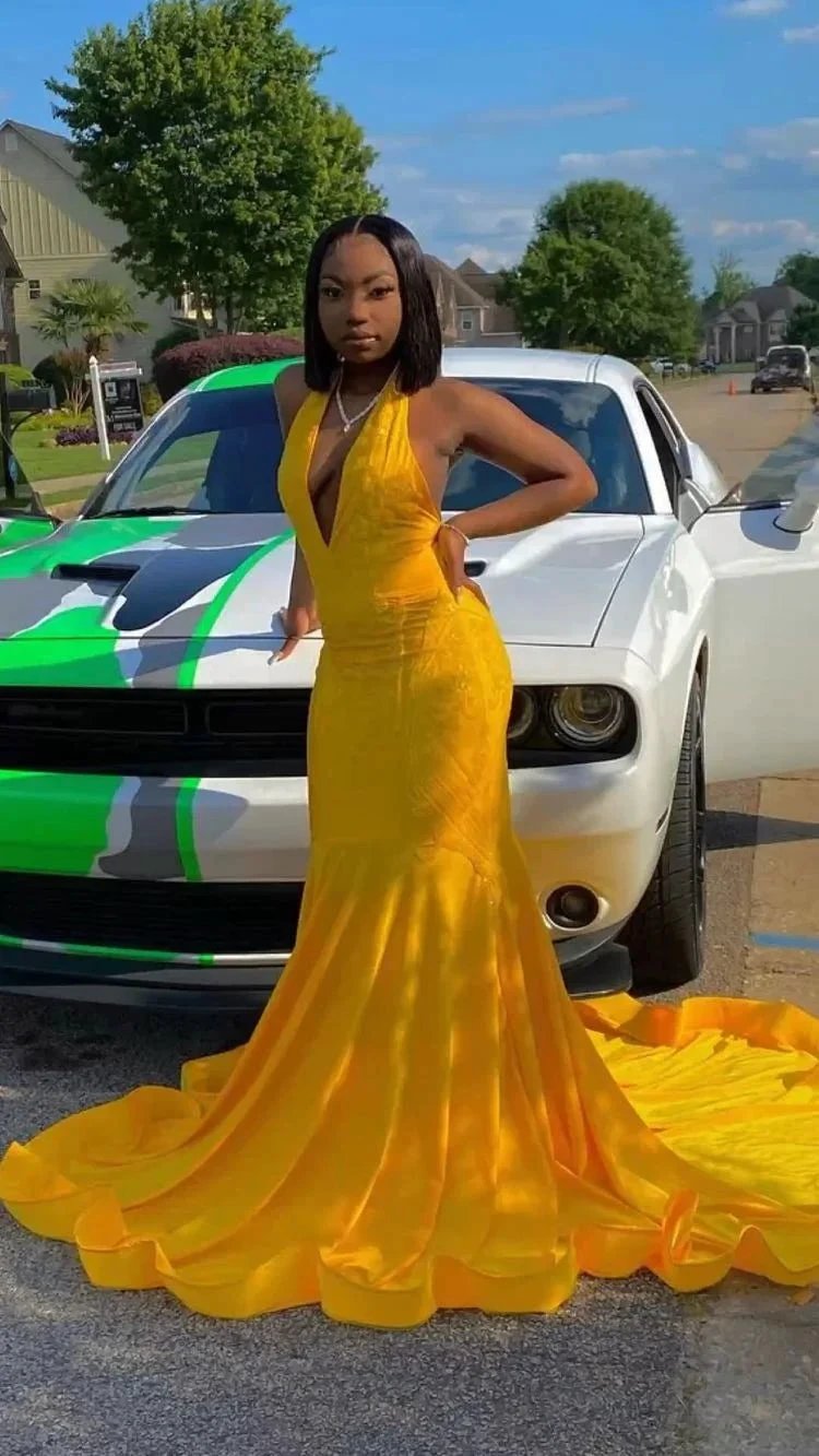 Stunning Yellow Mermaid Prom Dress,Sexy Evening Dress With Train Y1709 by simplepromdress