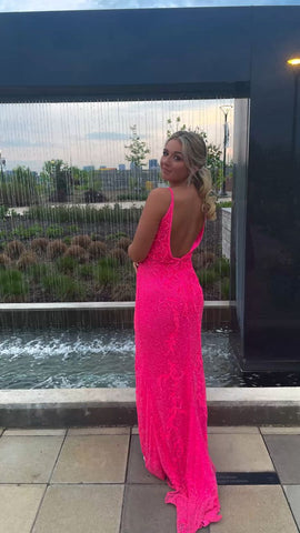 Elegante vestido de fiesta rosa intenso, vestido de noche sin espalda, vestido formal Y1717