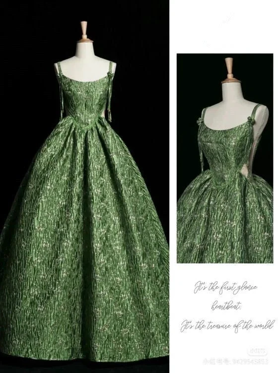 Vintage Green Evening Gown Spaghetti Straps A Line Prom Party Dress Brithday Ball Gown Y7567 by simplepromdress