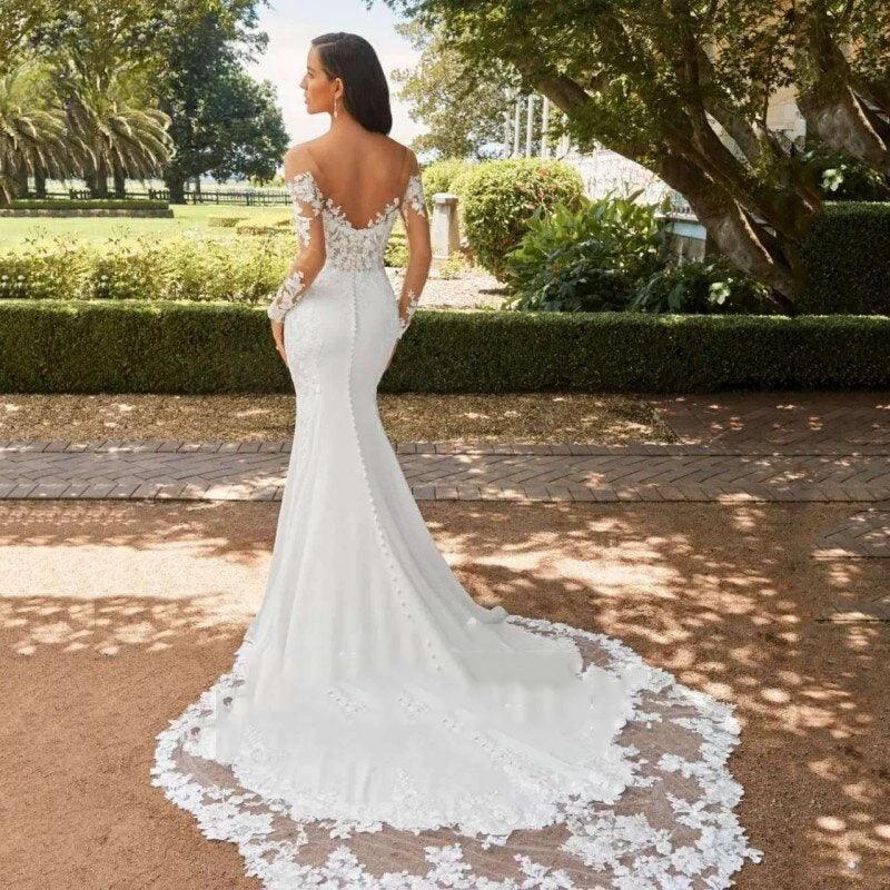 Mermaid Wedding Dresses For Women Sexy Backless Sweet Heart Bridal Gown White Lace Long Sleeve A-Line Vestidos De Novia by payinti