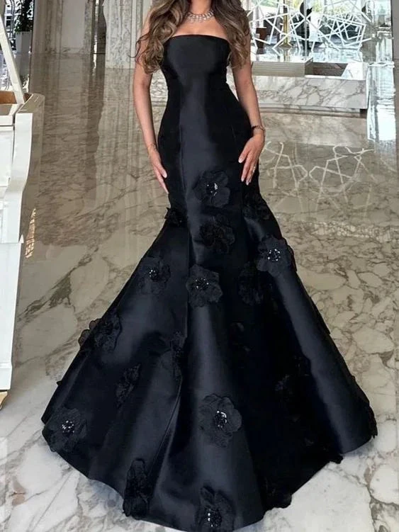 Black Strapless Flowers Mermaid Evening Dress Formal Prom Dress Y7459 by simplepromdress