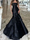 Black Strapless Flowers Mermaid Evening Dress Formal Prom Dress Y7459 by simplepromdress
