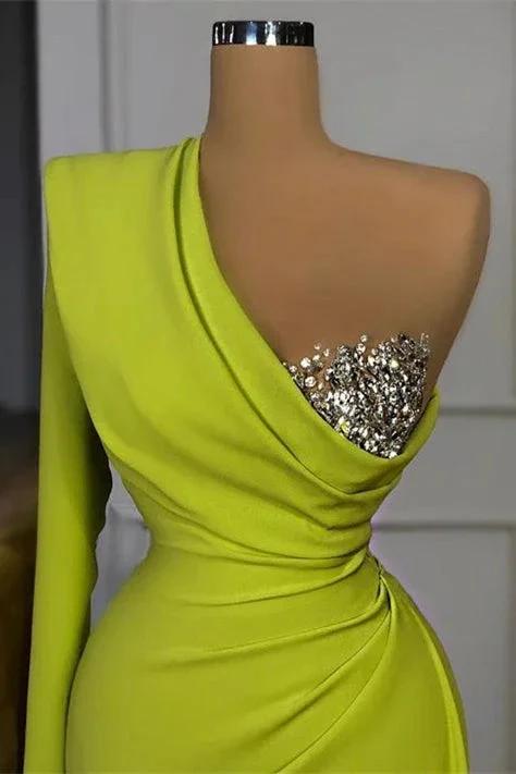 One Shoulder Mermaid Sequins Prom Dress With Long Sleeve by BIZTUNNEL