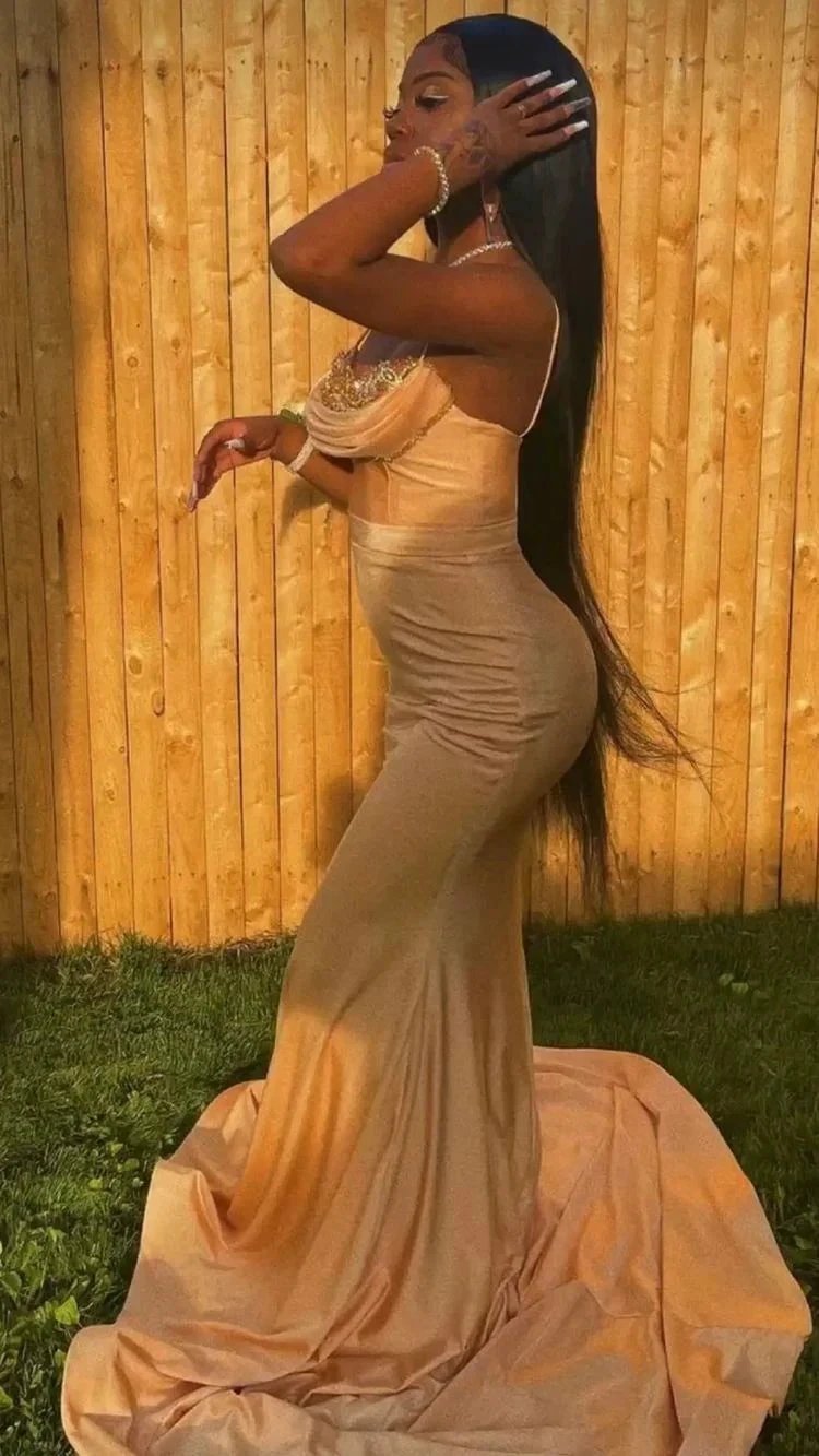 Mermaid Spaghetti Straps Prom Dress Sexy Evening Dress With Train Y544 by simplepromdress
