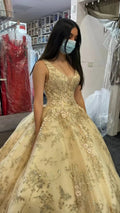 Luxurious Champagne V Neck Quinceanera Dress Princess Dress Champagne Ball Gown Y593 by simplepromdress