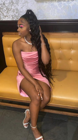Pink 19th Birthday Dress Outfit Black Girl Lovely Pink Strapless Homecoming Dress Y643