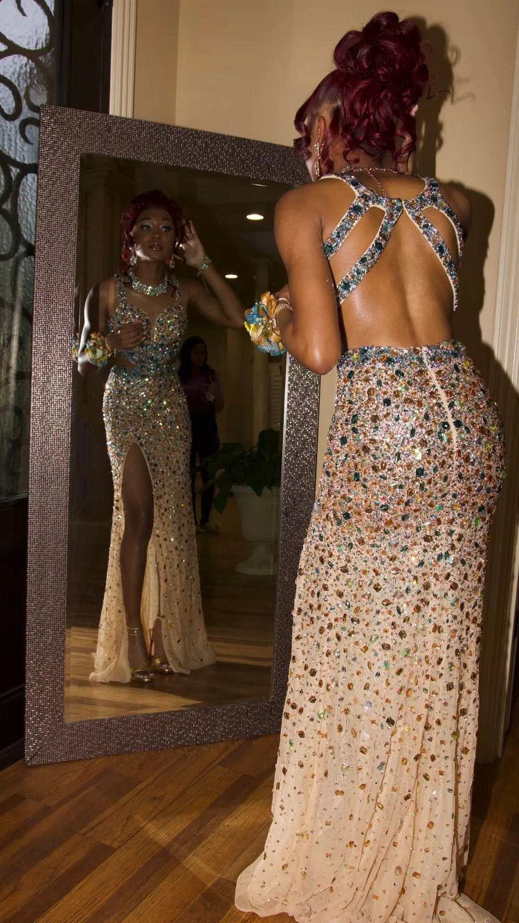 Luxurious Crystal Mermaid Evening Dress Side Slit Sexy Evening Gown Y547 by simplepromdress