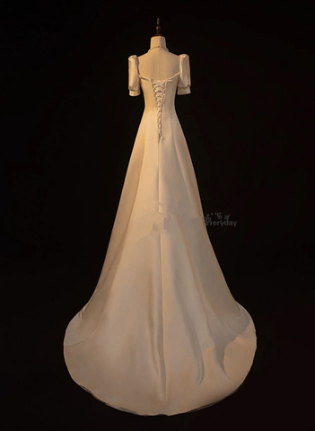 Elegante vestido de fiesta de boda de satén blanco, corte A, vestido largo de graduación, vestido de noche Y7546