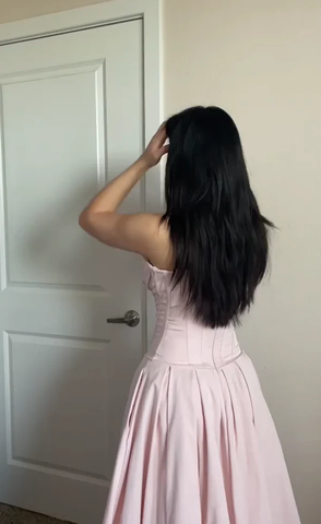 Vestido de fiesta largo rosa sin tirantes, corte A, elegante vestido de noche, atuendos de cumpleaños Y7531
