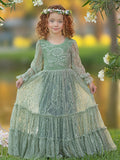 Lace Ankle-length Sage Green Boho Flower Girl Dress - photo 1