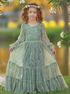 Lace Ankle-length Sage Green Boho Flower Girl Dress - photo 1