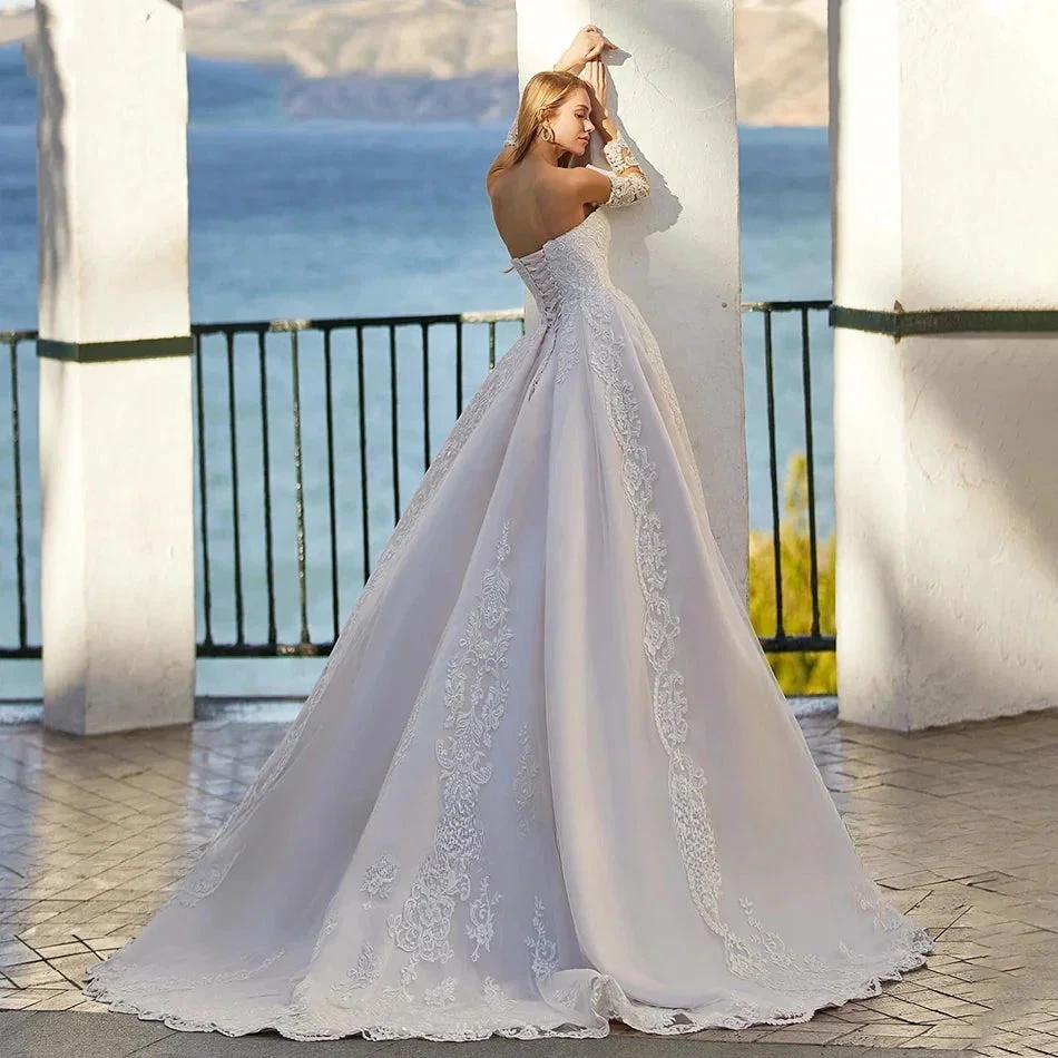 Word Wedding Dresses Women's Elegant Bohemian Beaded Sweetheart Princess Off Shoulder Long Sleeve Lace Applique Bride Gowns by payinti