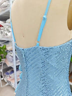 Beautiful Blue Halter Sequins Chiffon Ruffles Cocktail Dress Homecoming Dress Y8251 by simplepromdress
