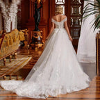 V-neck Sexy Romantic Wedding Dress 2023 A-line Floor-length Charming Off The Shoulder Beaded Appliques Bridal by payinti