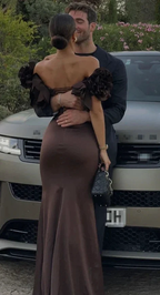 Brown Luxury Mermaid Evening Dress Off The Shoulder Long Prom Dress Y7592 by simplepromdress