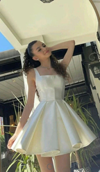 Elegant A Line Straps Ivory Satin Short Homecoming Dress Birthday Dress Y7658 by simplepromdress