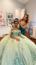 Beautiful Off the Shoulder Sexy Corset Sage Green Quince Dress Ball Gown Y1924 by simplepromdress