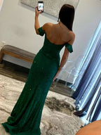 Ebony | Mermaid Emerald Off the Shoulder Lace Long Prom Dress by KissProm