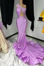Regal Purple One Shoulder Mermaid Prom Gown with Sleeveless Design by BIZTUNNEL