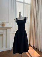 Elegant Black Square Neck Satin Prom Dress A Line Evening Dress Y8589 by simplepromdress