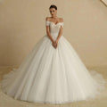 Ivory Beading Princess Wedding Dresses For Bride Off The Shoulder Sleeveless Women Glitter Ball Bridal Gown Robes by payinti