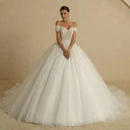 Ivory Beading Princess Wedding Dresses For Bride Off The Shoulder Sleeveless Women Glitter Ball Bridal Gown Robes by payinti