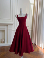 Elegant Black Square Neck Satin Prom Dress A Line Evening Dress Y8589 by simplepromdress