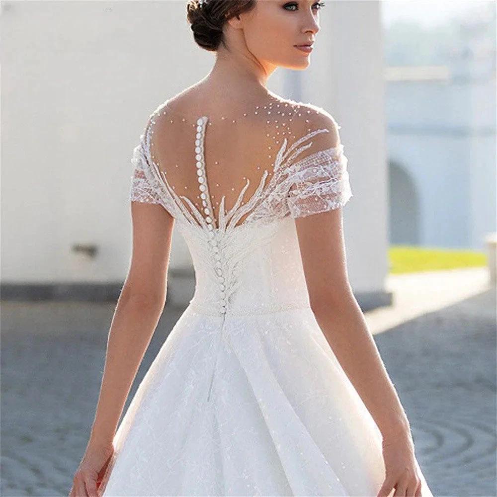 Charming Cap Sleeves Bridal Gowns 2024 Classic Lace A-Line Wedding Dress Backless O-Neck Vestidos De Novia Custome Made by payinti