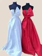 Edgar | Strapless White Satin A-line Long Formal Dress with Bow by KissProm