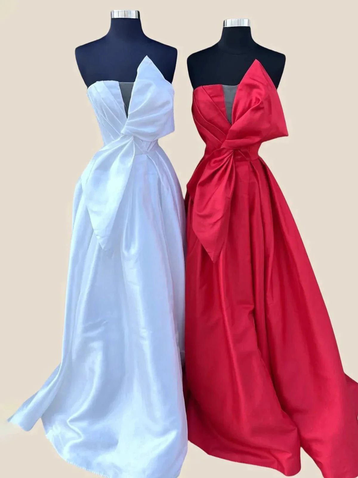 Edgar | Strapless White Satin A-line Long Formal Dress with Bow by KissProm