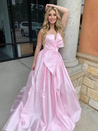 Edgar | Strapless White Satin A-line Long Formal Dress with Bow by KissProm