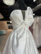 Edgar | Strapless White Satin A-line Long Formal Dress with Bow by KissProm