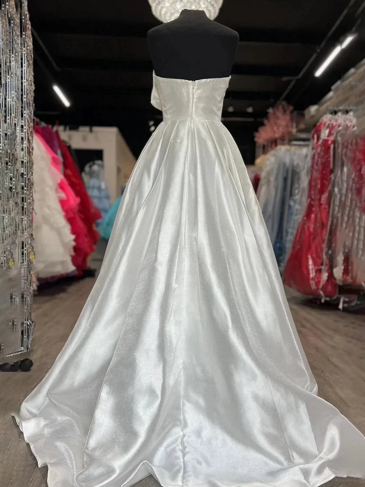Edgar | Strapless White Satin A-line Long Formal Dress with Bow by KissProm