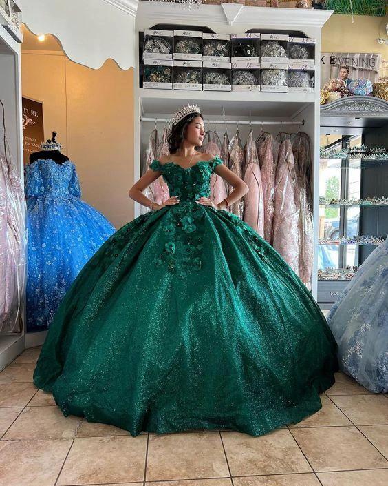 Bling Sequin Sweet 16 Quinceanera Dresses with 3D Applique,New Arrival Ball Gown Y1228 by simplepromdress