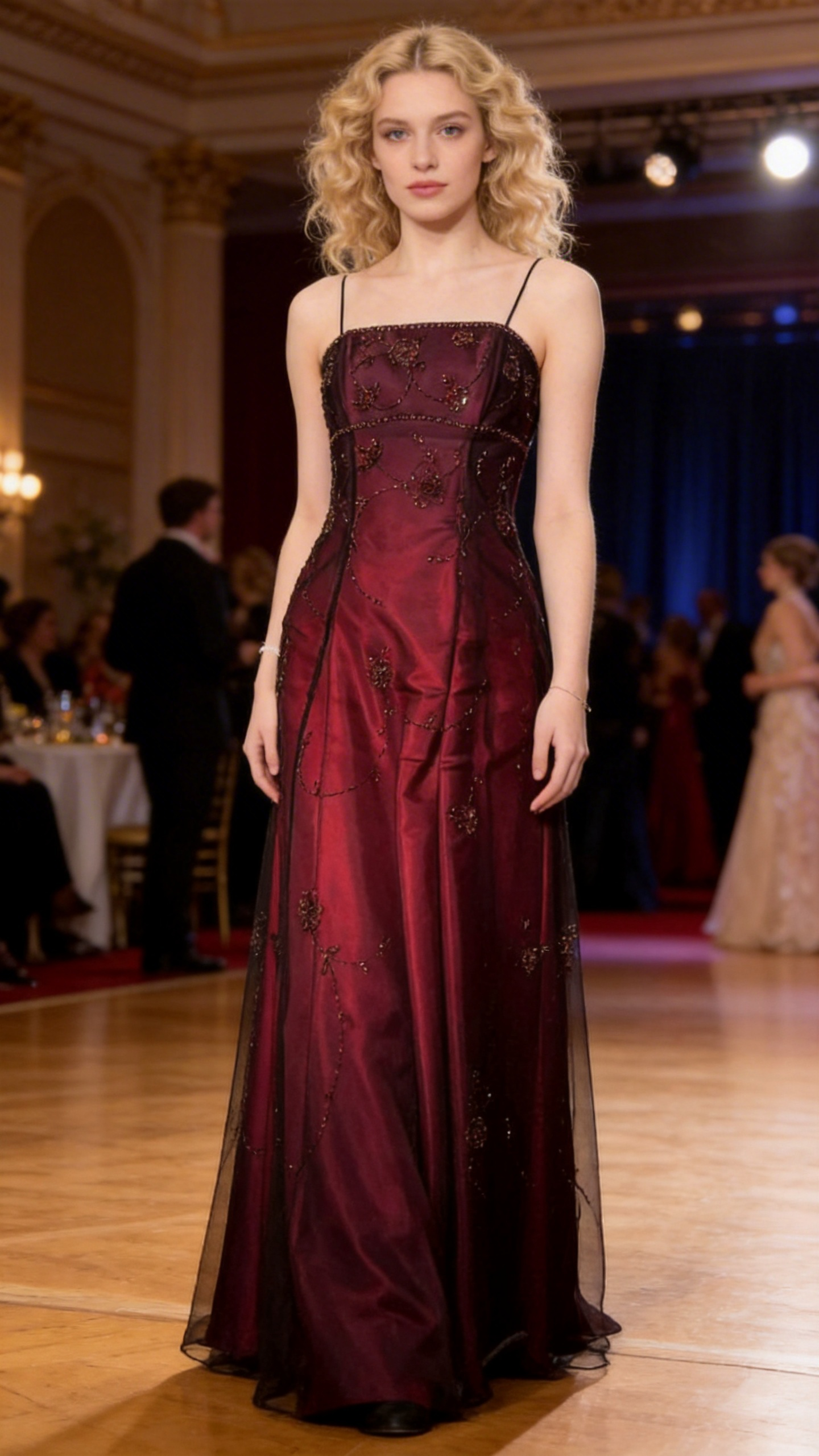Vintage Burgundy Tulle Beaded A Line Prom Dress Evening Dress Y7684 by simplepromdress