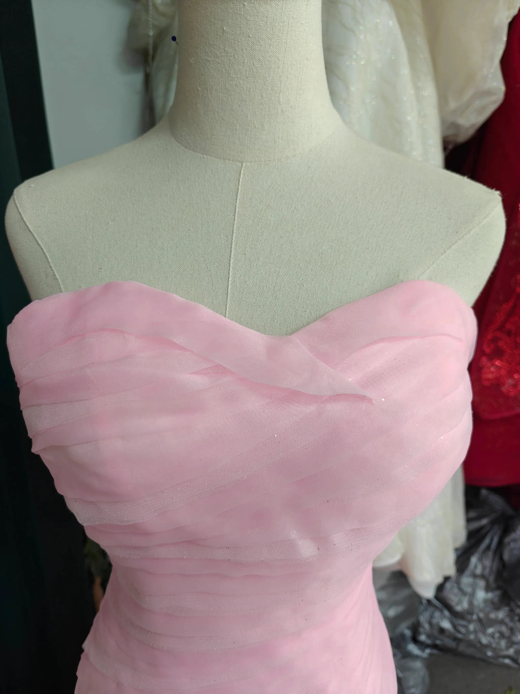 Romantic Blush Pink Strapless Mermaid Wedding Dress with Ruched Bodice & 3D Rose Tulle Skirt Ye-2033 by ZAPDRESS