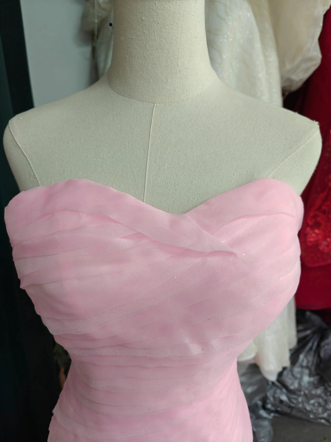 Romantic Blush Pink Strapless Mermaid Wedding Dress with Ruched Bodice &amp; 3D Rose Tulle Skirt Ye-2033 by ZAPDRESS