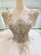 Silver Sparkle Cap-Sleeve Ballgown Beaded Bust & Bow Train by ZAPDRESS