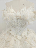 Ethereal Off-the-Shoulder Ball Gown Wedding Dress with 3D Floral Appliqués, Pearl Beading & Glitter Tulle Ye-2038 by ZAPDRESS