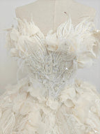 Ethereal Off-the-Shoulder Ball Gown Wedding Dress with 3D Floral Appliqués, Pearl Beading & Glitter Tulle Ye-2038 by ZAPDRESS