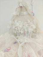 Blush Floral Strapless Ballgown Embroidered Skirt & Tulle Cape by ZAPDRESS