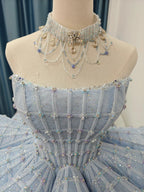 Enchanting Light Blue Ball Gown Strapless Beaded Mesh Wedding Dress with 3D Butterfly Accents Ye-2016 by ZAPDRESS