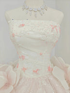 Romantic Blush Ball Gown Strapless 3D Rose Embellished Beaded Wedding Dress with Sparkling Train Ye-2019 by ZAPDRESS